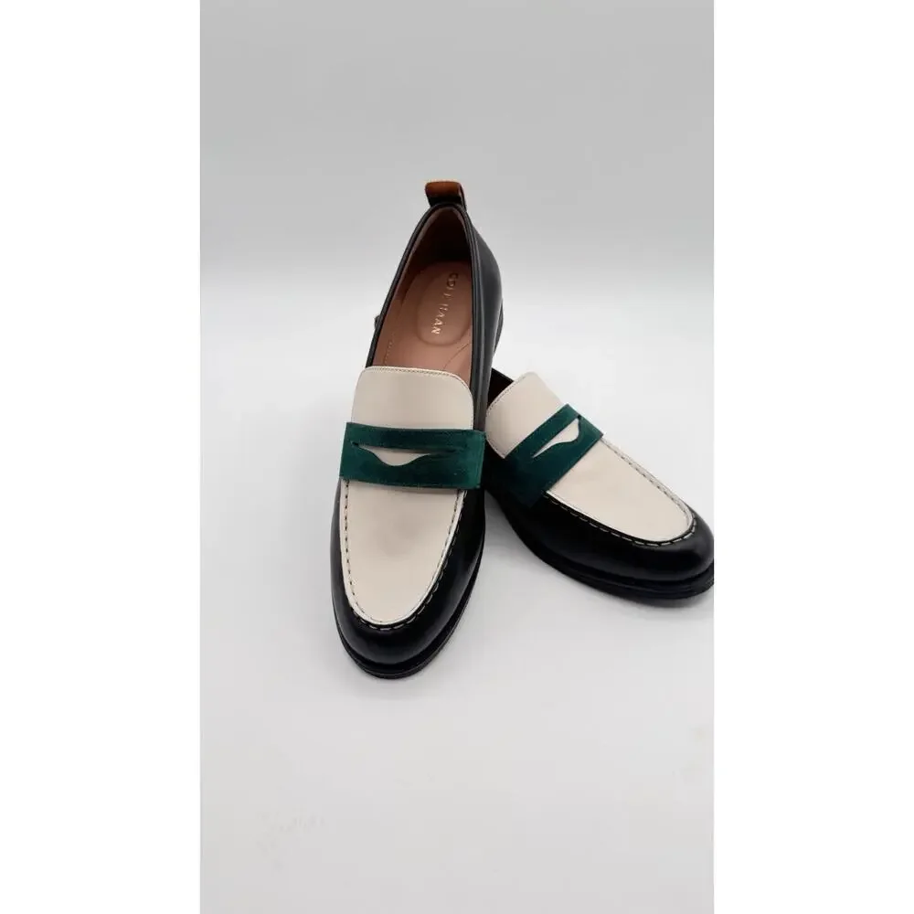 Cole Haan Shoes Womens Size 8 Navy White Green Leather Stassi Penny Loafers